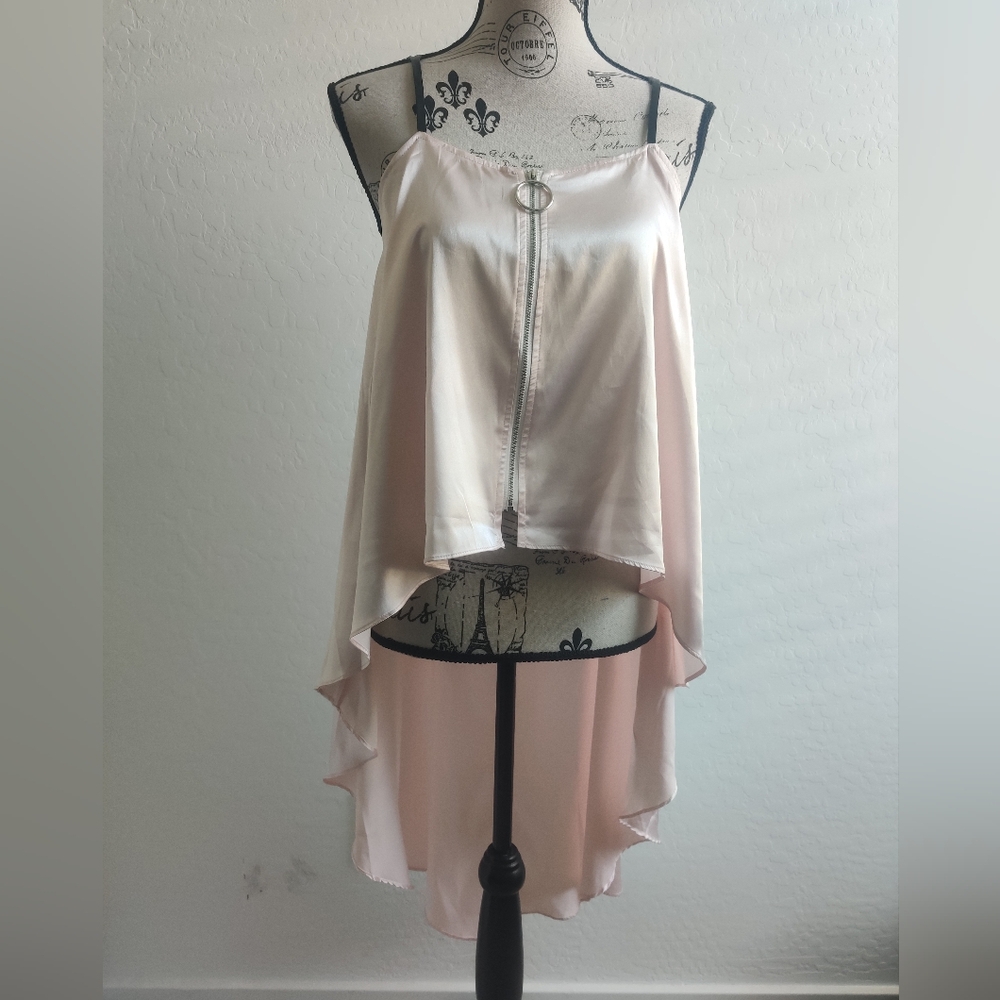 Blush Baby Pink Asymmetrical high-low festival party spaghetti strap top_Small